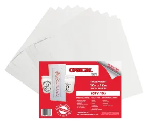 (10 Sheets) Oracal 651 Transparent Adhesive Craft Vinyl for Cricut, Silhouette, Cameo, Craft Cutters, Printers, and Decals - 12" x 12" - Gloss Finish