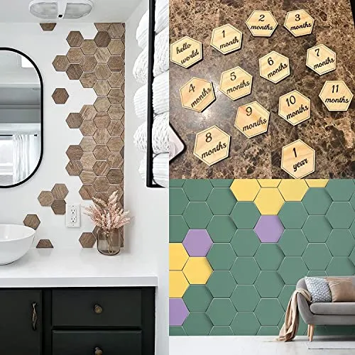 100 Pcs Unfinished Hexagon Wood Pieces Blank Wooden Hexagon Shape Cutouts Natural Wooden Tile Slabs Cutouts Slices for DIY Crafts Coaster Holiday