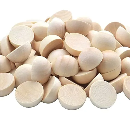 100pcs Half Wood Balls 1 Inch Diameter Unfinished Natural Mini Half Ball Split Wood Balls for DIY Projects, Kids Arts and Craft Supplies