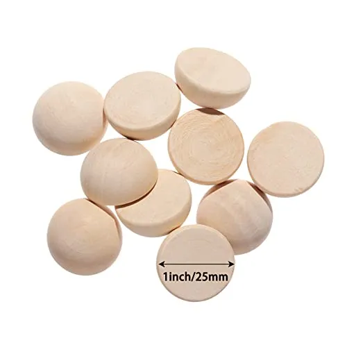 100pcs Half Wood Balls 1 Inch Diameter Unfinished Natural Mini Half Ball Split Wood Balls for DIY Projects, Kids Arts and Craft Supplies