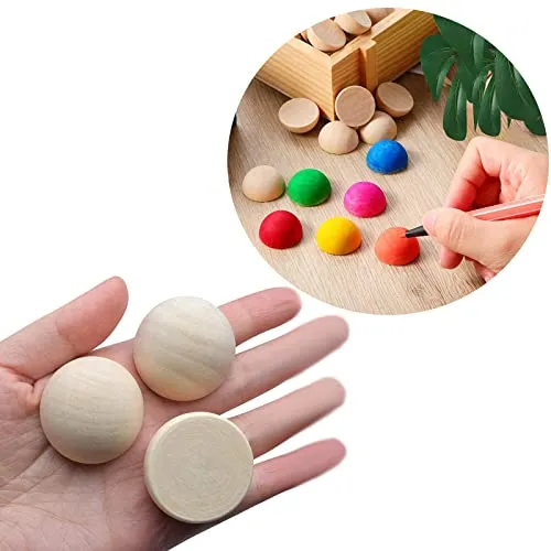100pcs Half Wood Balls 1 Inch Diameter Unfinished Natural Mini Half Ball Split Wood Balls for DIY Projects, Kids Arts and Craft Supplies