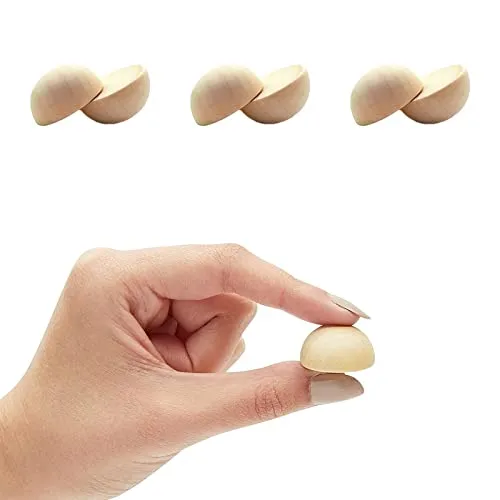 100pcs Half Wood Balls 1 Inch Diameter Unfinished Natural Mini Half Ball Split Wood Balls for DIY Projects, Kids Arts and Craft Supplies