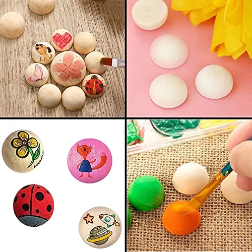 100pcs Half Wood Balls 1 Inch Diameter Unfinished Natural Mini Half Ball Split Wood Balls for DIY Projects, Kids Arts and Craft Supplies