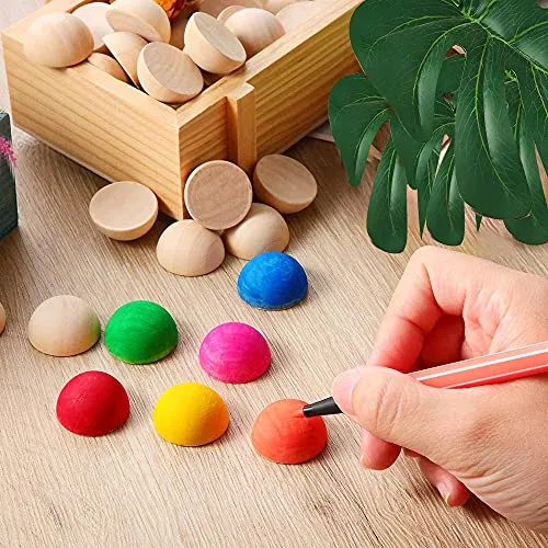 100pcs Half Wood Balls Unfinished Natural Half Ball Split Wood Balls for DIY Projects, Kids Arts and Craft Supplies (15mm)