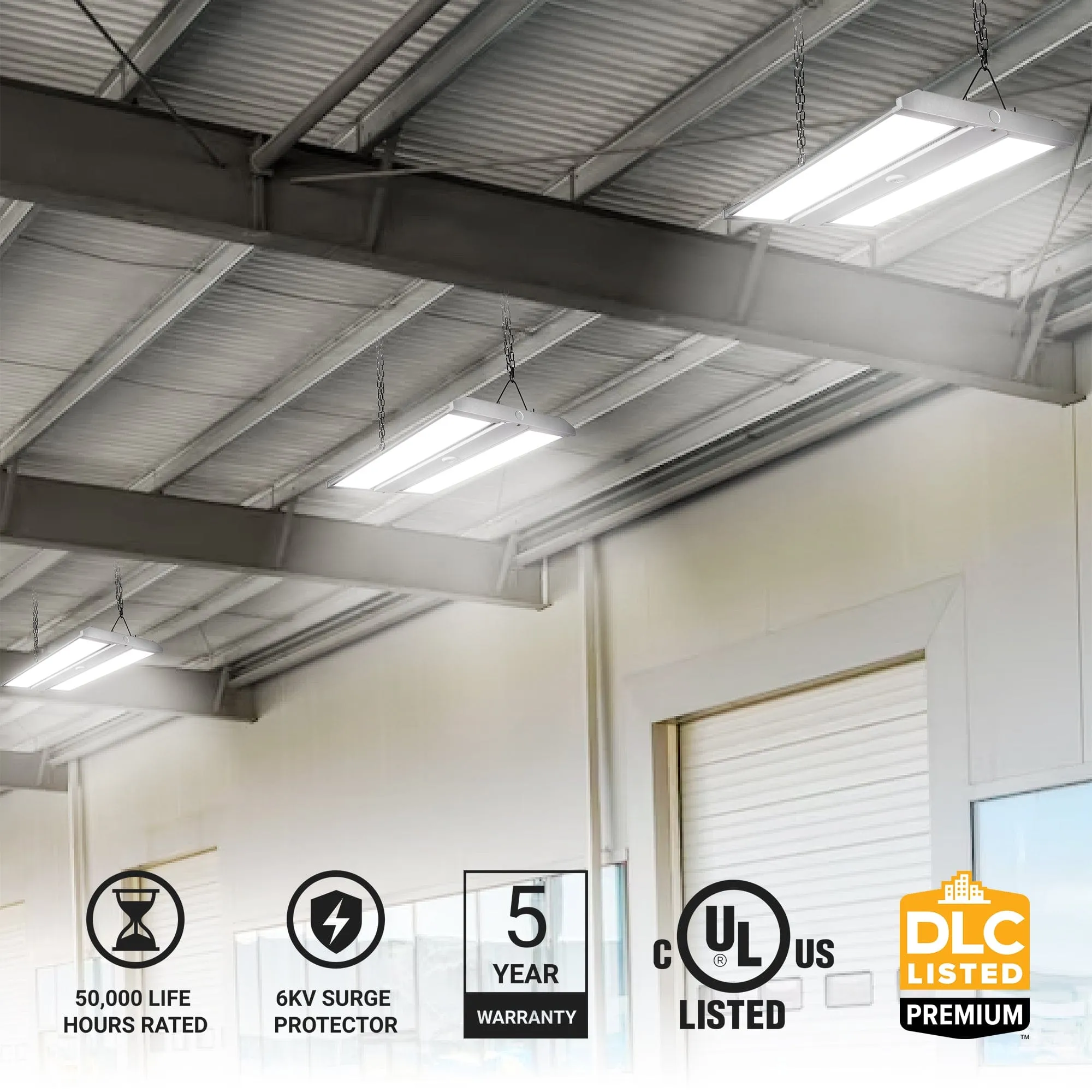 165W/130W/110W LED Linear High Bay with Chain Mount - 4K/5K CCT - 120-277VAC