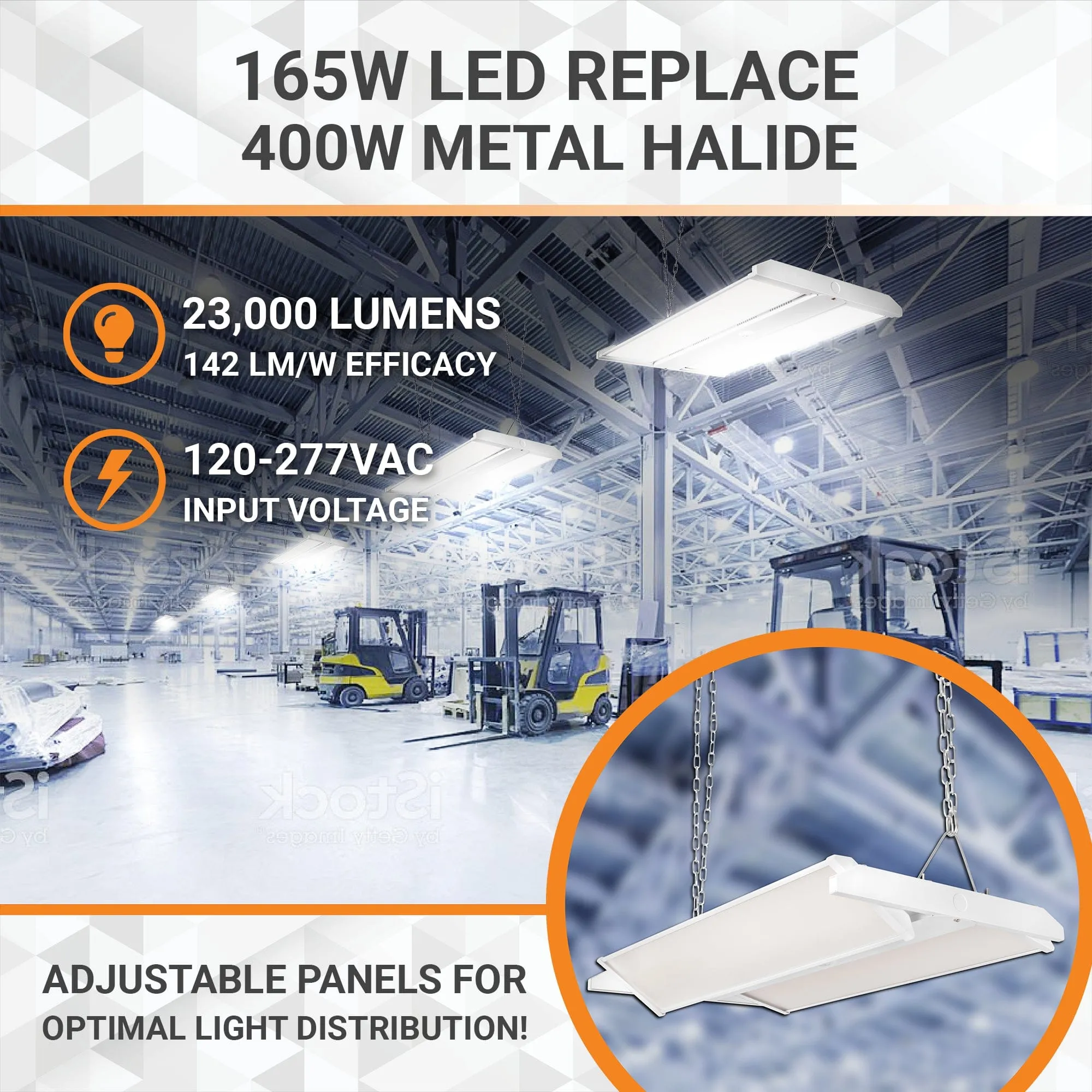 165W/130W/110W LED Linear High Bay with Chain Mount - 4K/5K CCT - 120-277VAC