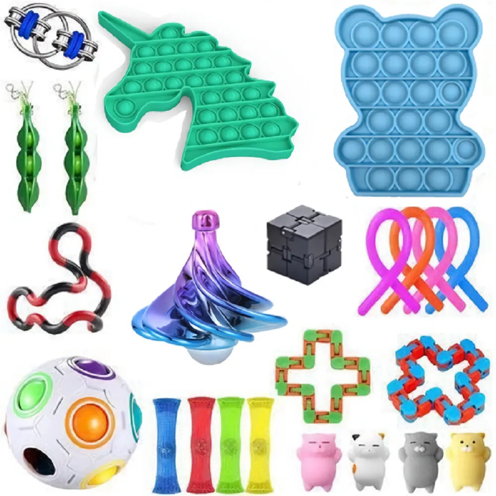 21/22/23 pcs Fidget Bubble Toys Sensory Set DIY Decompression Artifact Fidget Bubble Cube for Adults Girl Children Expression Emotion Stress