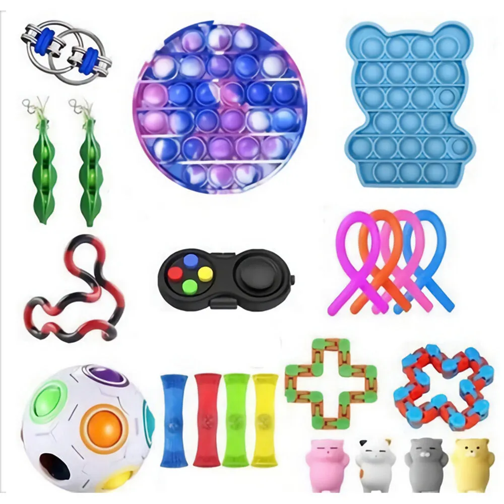 21/22/23 pcs Fidget Bubble Toys Sensory Set DIY Decompression Artifact Fidget Bubble Cube for Adults Girl Children Expression Emotion Stress
