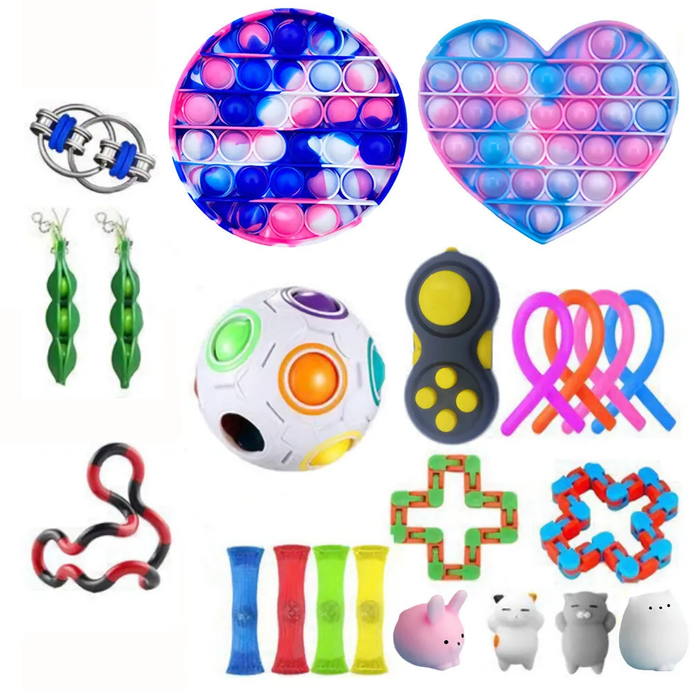 22 pcs Fidget Bubble Toys Sensory Set DIY Decompression Artifact Fidget Bubble Cube for Adults Girl Children Expression Emotion Stress