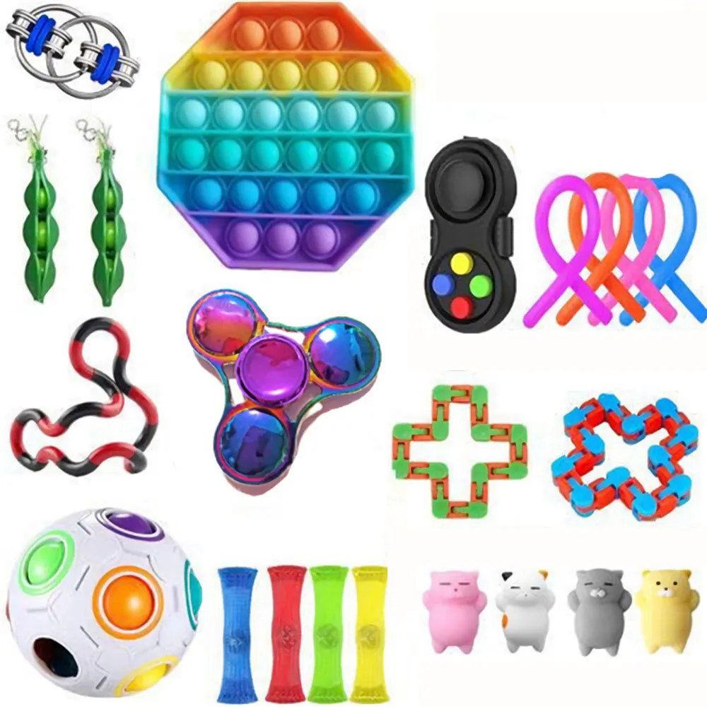 22 pcs Fidget Bubble Toys Sensory Set DIY Decompression Artifact Fidget Bubble Cube for Adults Girl Children Expression Emotion Stress