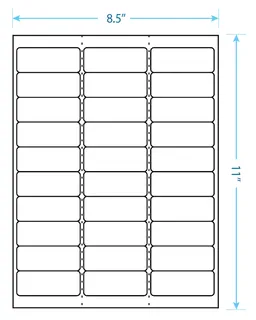 2.625" x 1"  Laser/Inkjet Labels; 30 up; (100 sheets/box) - Standard White Matte; Perforated