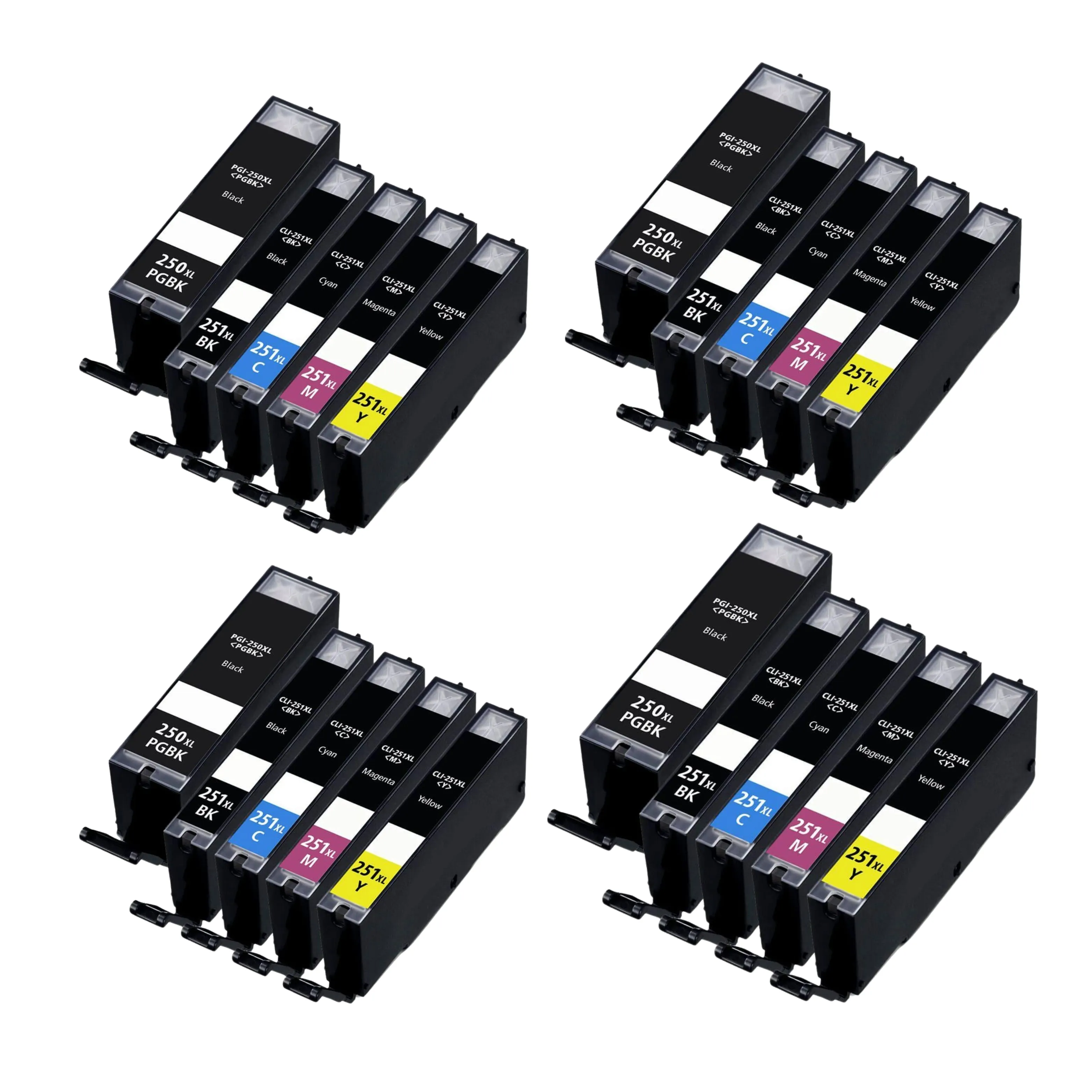 5 Pack Canon PGI-250xl CLI-251xl Ink Cartridges (1X Large Black Pgi-250xl - 1x each color Cli-251xl) - Compatible
