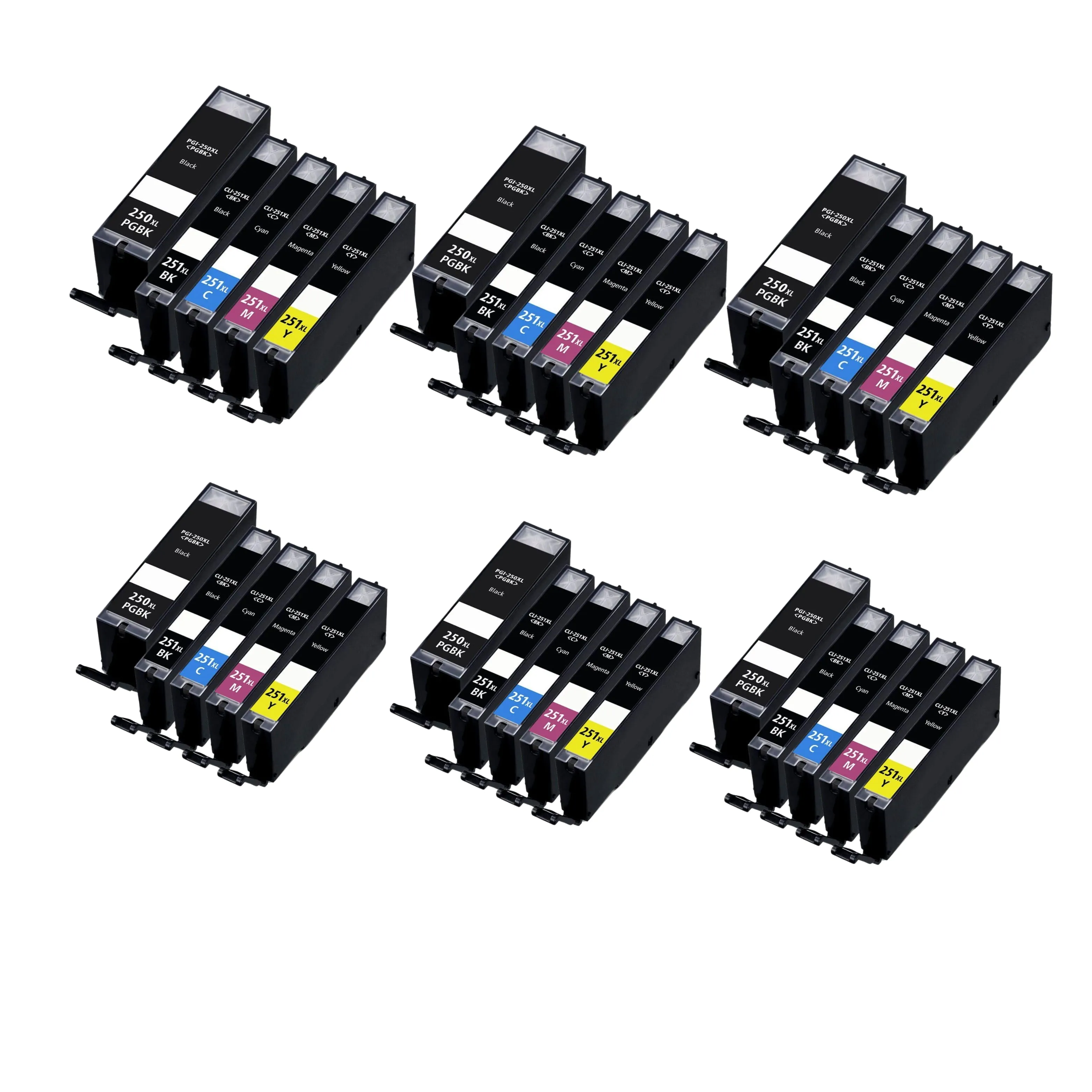 5 Pack Canon PGI-250xl CLI-251xl Ink Cartridges (1X Large Black Pgi-250xl - 1x each color Cli-251xl) - Compatible