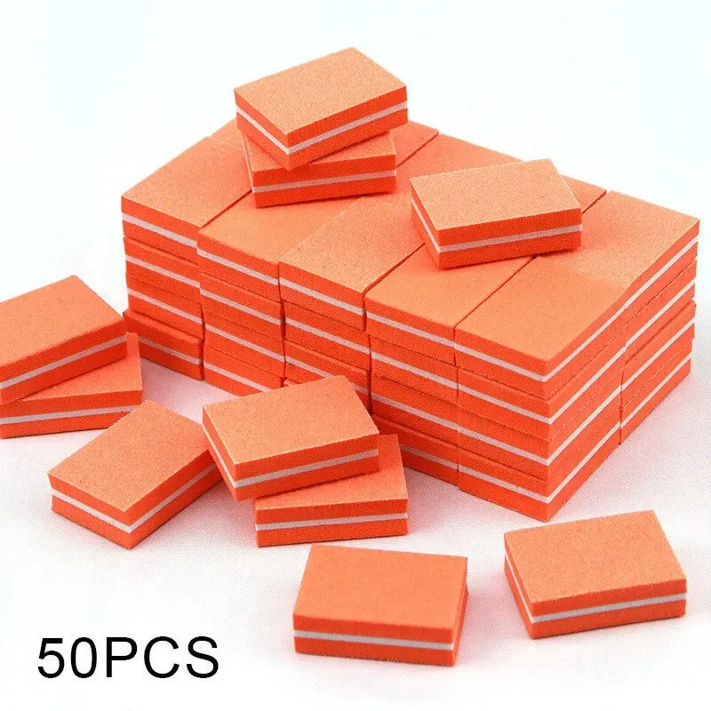 50pcs Double-sided Mini Nail File Blocks Colorful Sponge Nail Polish Sanding Buffer Strips Polishing Manicure Tools