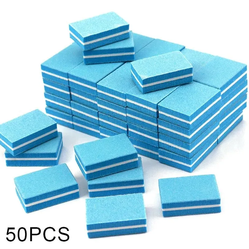 50pcs Double-sided Mini Nail File Blocks Colorful Sponge Nail Polish Sanding Buffer Strips Polishing Manicure Tools