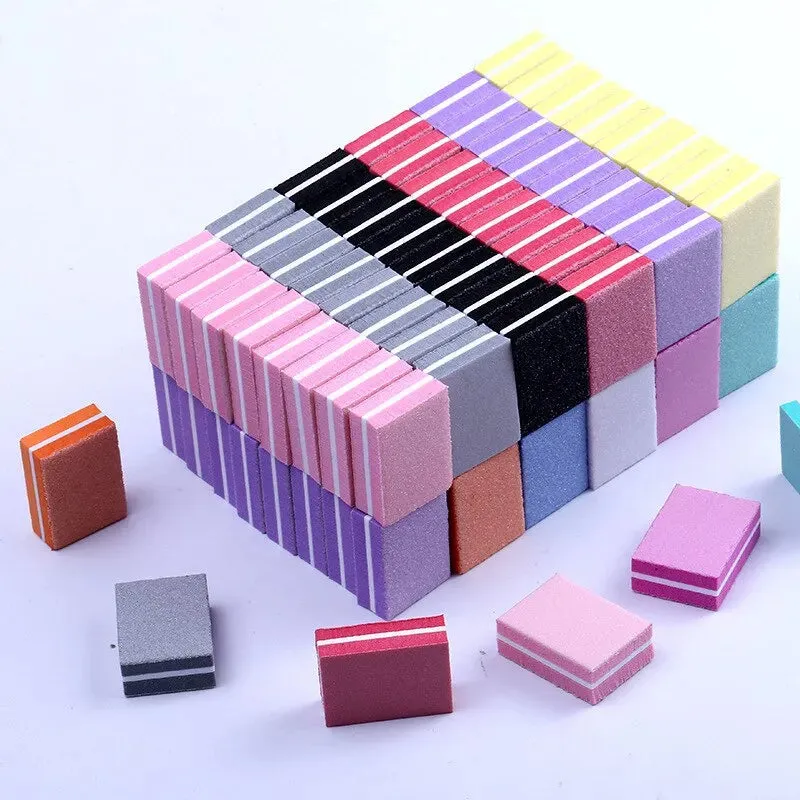 50pcs Double-sided Mini Nail File Blocks Colorful Sponge Nail Polish Sanding Buffer Strips Polishing Manicure Tools