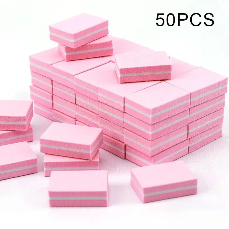 50pcs Double-sided Mini Nail File Blocks Colorful Sponge Nail Polish Sanding Buffer Strips Polishing Manicure Tools