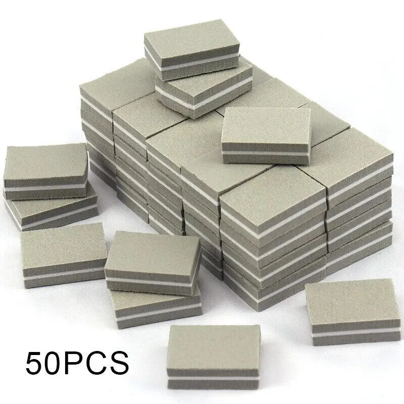 50pcs Double-sided Mini Nail File Blocks Colorful Sponge Nail Polish Sanding Buffer Strips Polishing Manicure Tools