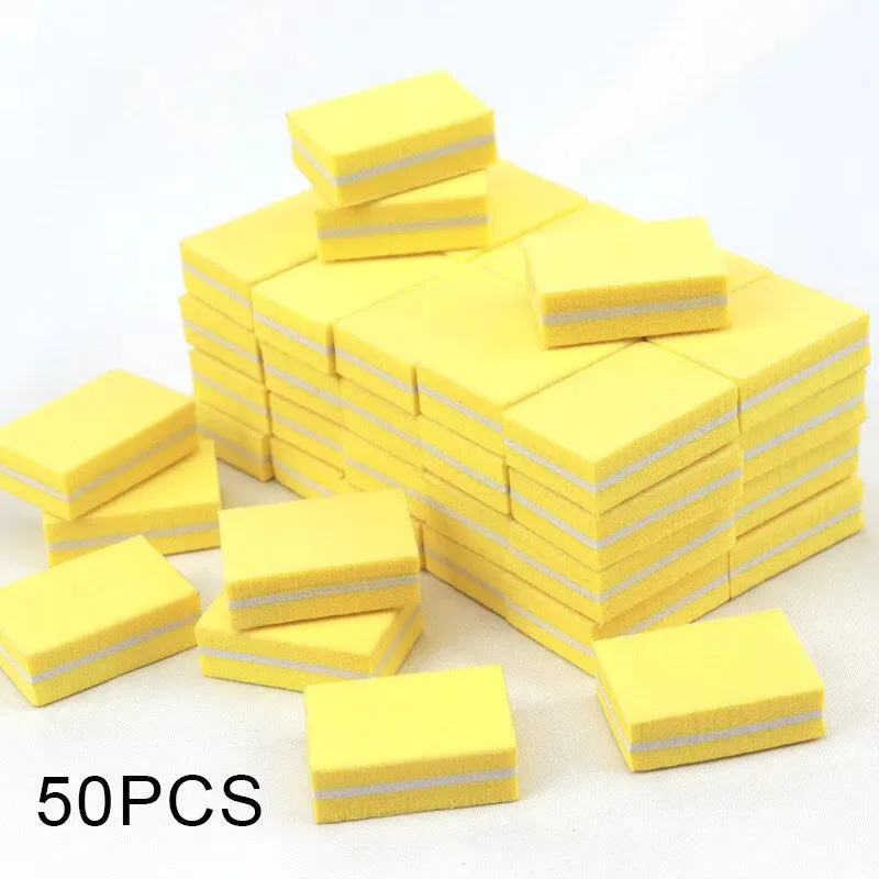 50pcs Double-sided Mini Nail File Blocks Colorful Sponge Nail Polish Sanding Buffer Strips Polishing Manicure Tools