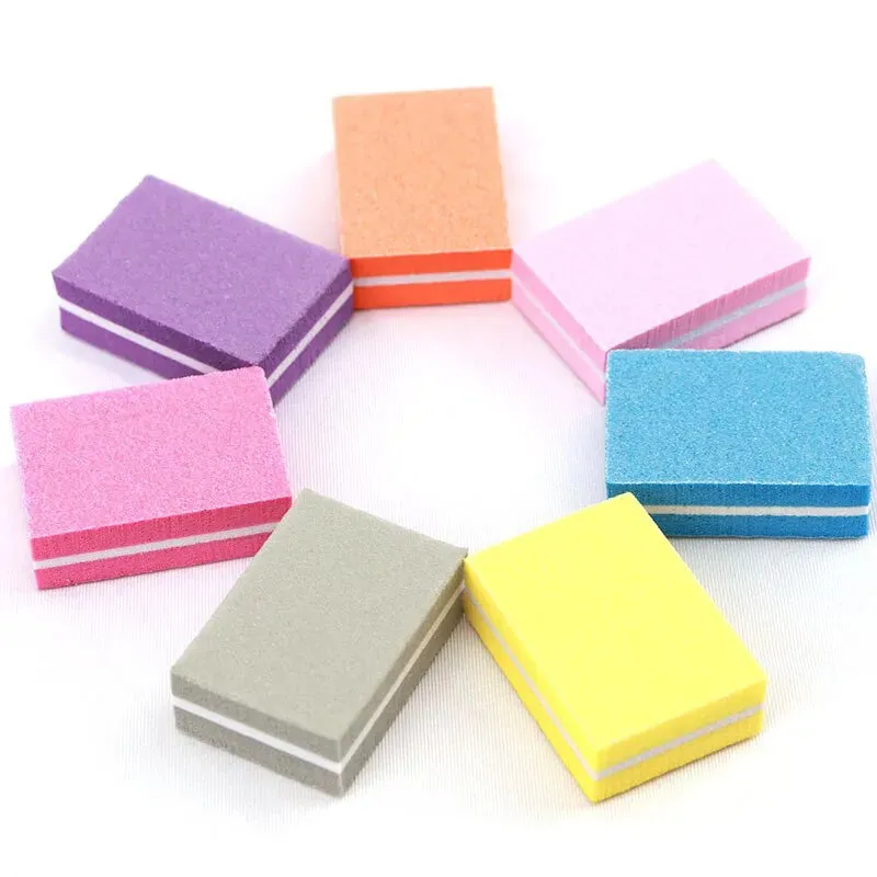 50pcs Double-sided Mini Nail File Blocks Colorful Sponge Nail Polish Sanding Buffer Strips Polishing Manicure Tools