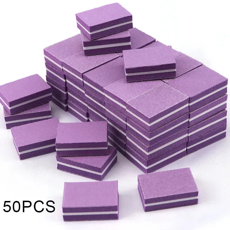50pcs Double-sided Mini Nail File Blocks Colorful Sponge Nail Polish Sanding Buffer Strips Polishing Manicure Tools