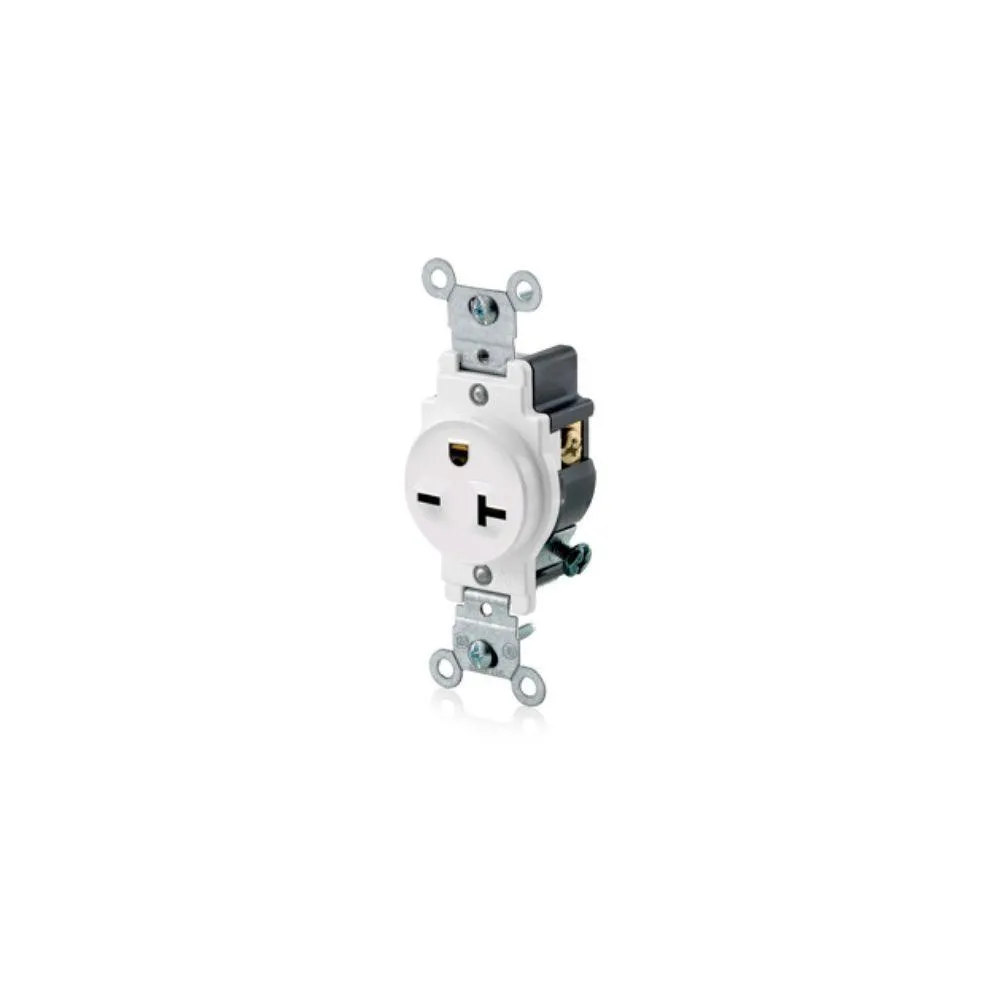 5821-W Leviton Single Receptacle Outlet, 20 Amp, 250 Volt, Side Wire, NEMA 6-20R, 2-Pole, 3-Wire - White