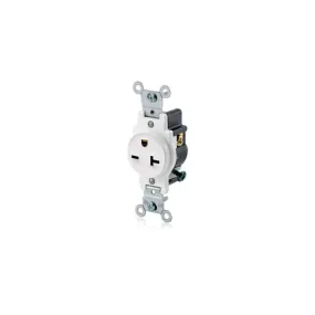 5821-W Leviton Single Receptacle Outlet, 20 Amp, 250 Volt, Side Wire, NEMA 6-20R, 2-Pole, 3-Wire - White