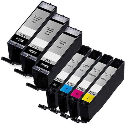 7 Pack Canon PGI-270xl CLI-271xl Ink Cartridges (3X pgi-270xl Black 1x each Cli-271xl color) - Compatible