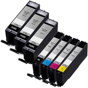 7 Pack Canon PGI-270xl CLI-271xl Ink Cartridges (3X pgi-270xl Black 1x each Cli-271xl color) - Compatible