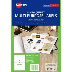 Avery 959768 L7768 Multi-Purpose Photo Quality Label Inkjet 2Up Gloss White Pack 25