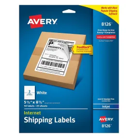 AVERY - Internet Shipping Labels with TrueBlock Technology for Inkjet Printers 5-1/2" x 8-1/2" - Pack of 50