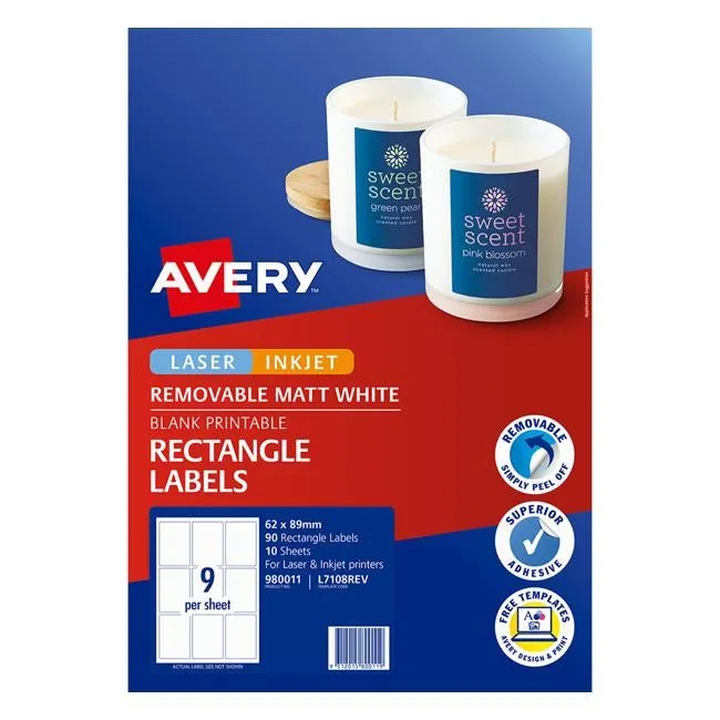 Avery Label L7108REV Rectangular White 9up 10 Sheets