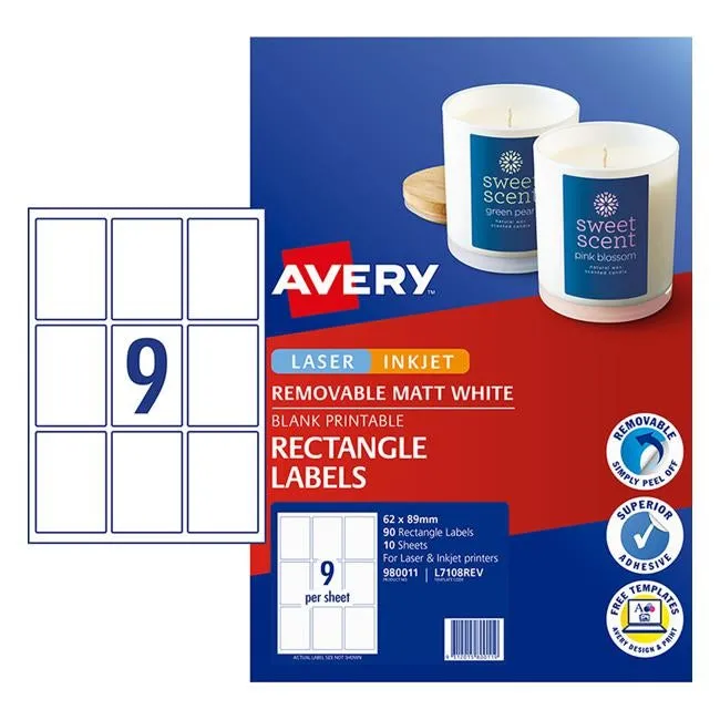 Avery Label L7108REV Rectangular White 9up 10 Sheets