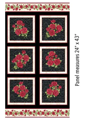 Benartex - A Festival of Roses - Festive Roses Panel in Black