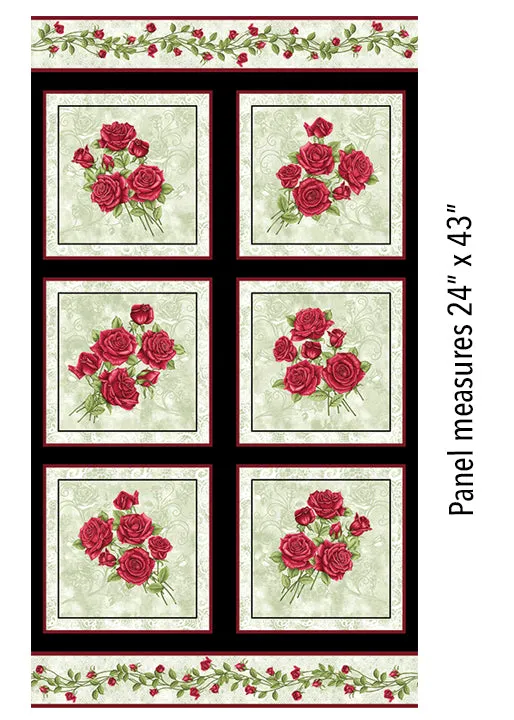 Benartex - A Festival of Roses - Festive Roses Panel in Green