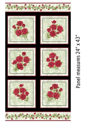 Benartex - A Festival of Roses - Festive Roses Panel in Green