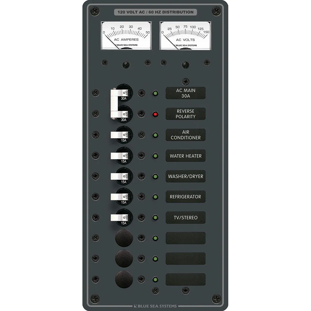Blue Sea 8074 AC Main  8 Positions Toggle Circuit Breaker Panel - White Switches