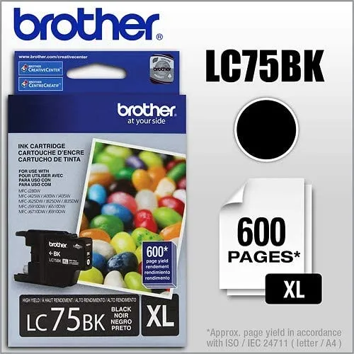 Brother Genuine High Yield 2-Pack Black Ink Cartridges, 600 Pages/Cartridge - LC752PKS