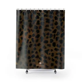 Brown Leopard Bath Curtains, Cute Animal Print Designer Shower Curtains -Printed in USA