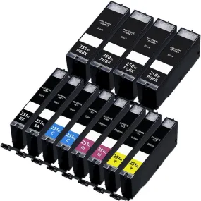 Canon PGI-250XL & CLI-251XL In Cartridges Set of 12 (4X Large Black PGI 250XL & 2X Each Color CLI 251XL) -Compatible