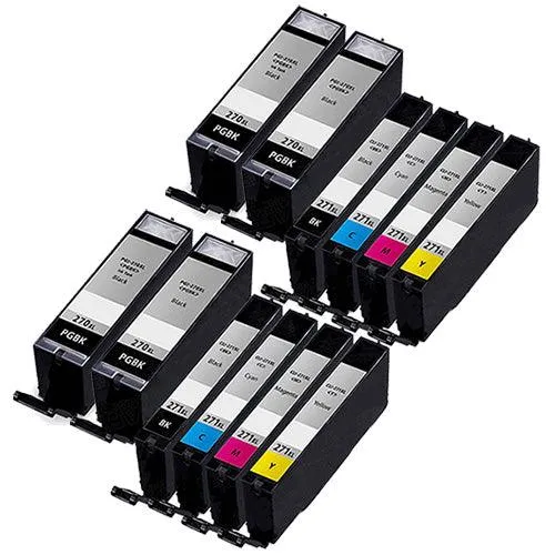 Canon PGI-270XL CLI-271XL Ink Cartridges Set of 12 (4x Large Black pgi270xl & 2x each color cli271xl) - Compatible
