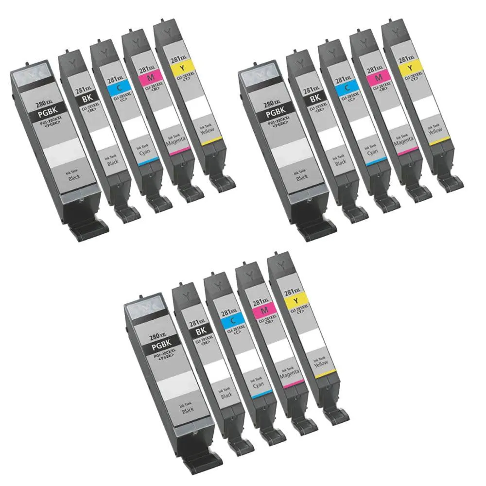 Canon PGI-280XXL & CLI-281XXL Compatible Ink Cartridges Set, 15 Super High Yield Color pack, (3x Pgi-280XXL Black   3x each cli-281XXL Black,Cyan,Magenta,Yellow)