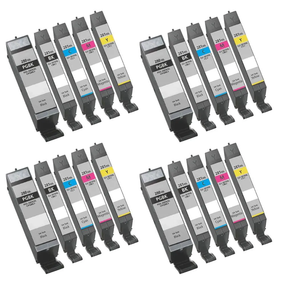 Canon PGI-280XXL & CLI-281XXL Compatible Ink Cartridges Set, 20 Super High Yield Color pack, (4x Pgi-280XXL Black   4x each cli-281XXL Black,Cyan,Magenta,Yellow)