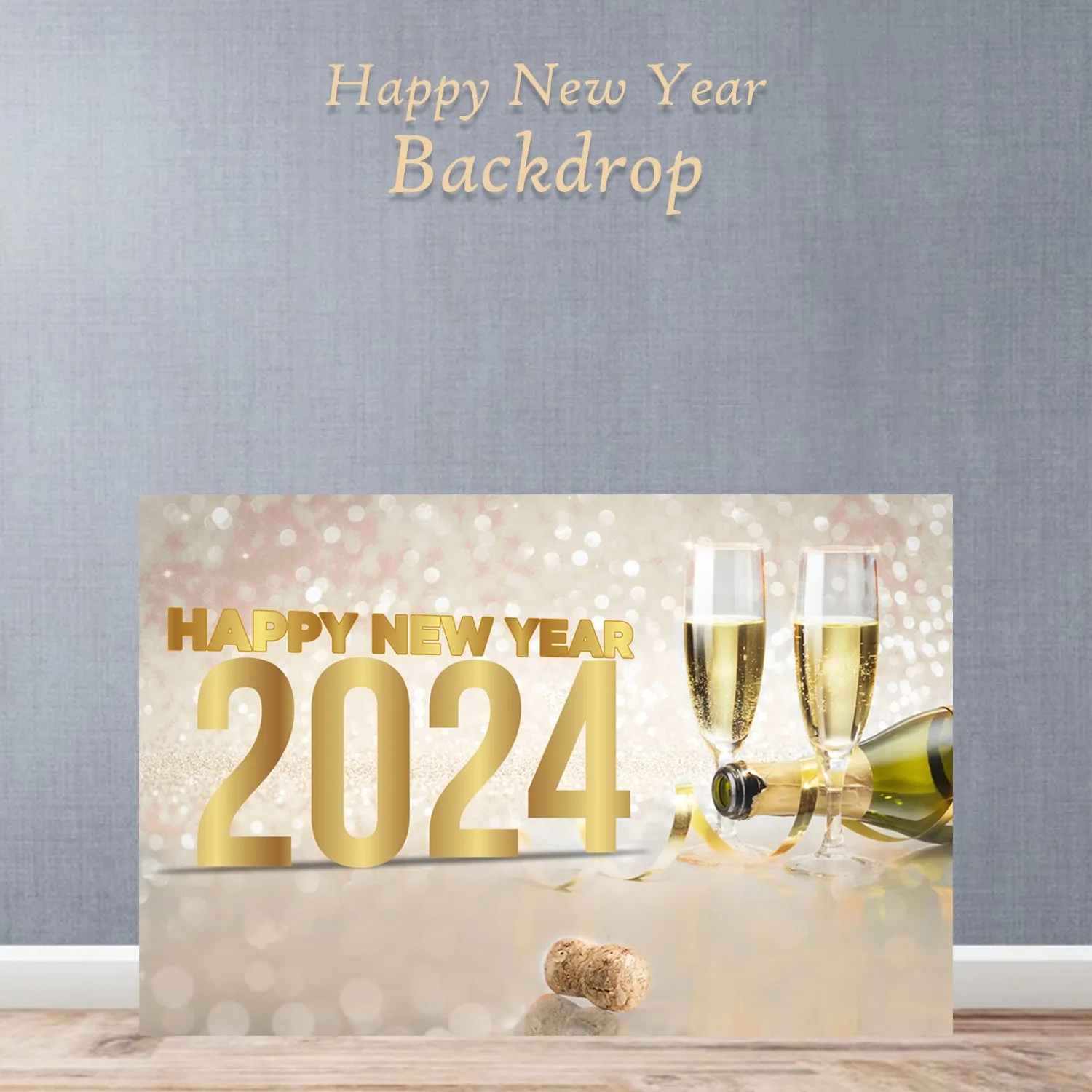 Champagne Glass & Bottle 2024 Backdrop for New Year Party - Flex banner