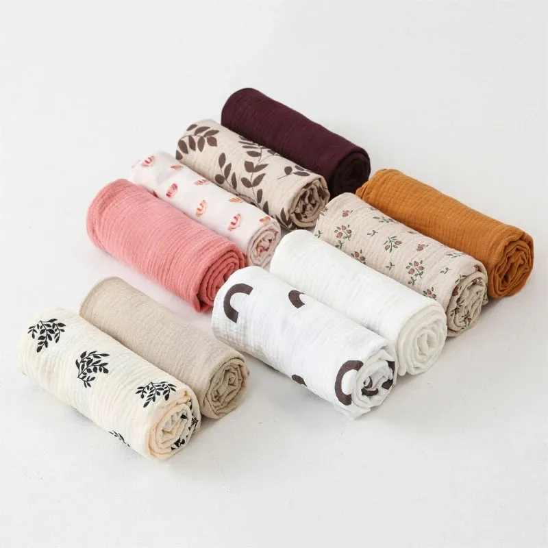Cotton Swaddle Blanket Baby Blanket Solid Color Floral Print Muslin