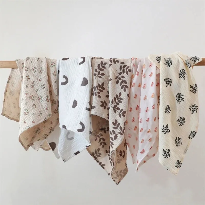 Cotton Swaddle Blanket Baby Blanket Solid Color Floral Print Muslin
