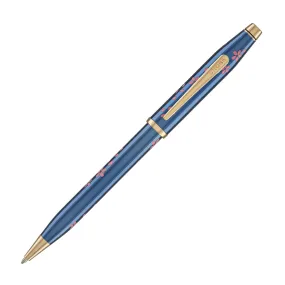 Cross Century II Cherry Blossom Ballpoint Pen in Translucent Blue Lacquer with Polished Rose Gold PVD