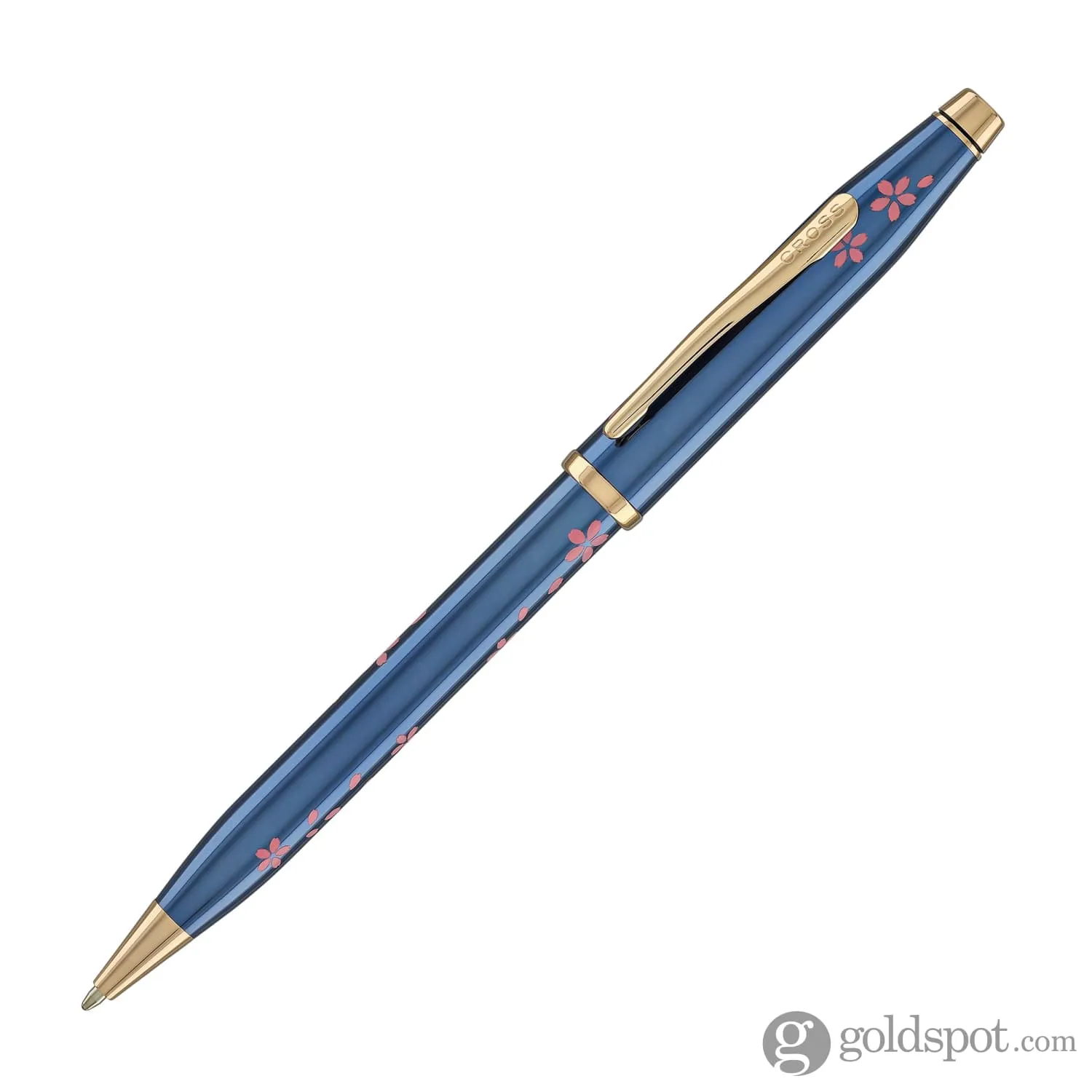 Cross Century II Cherry Blossom Ballpoint Pen in Translucent Blue Lacquer with Polished Rose Gold PVD