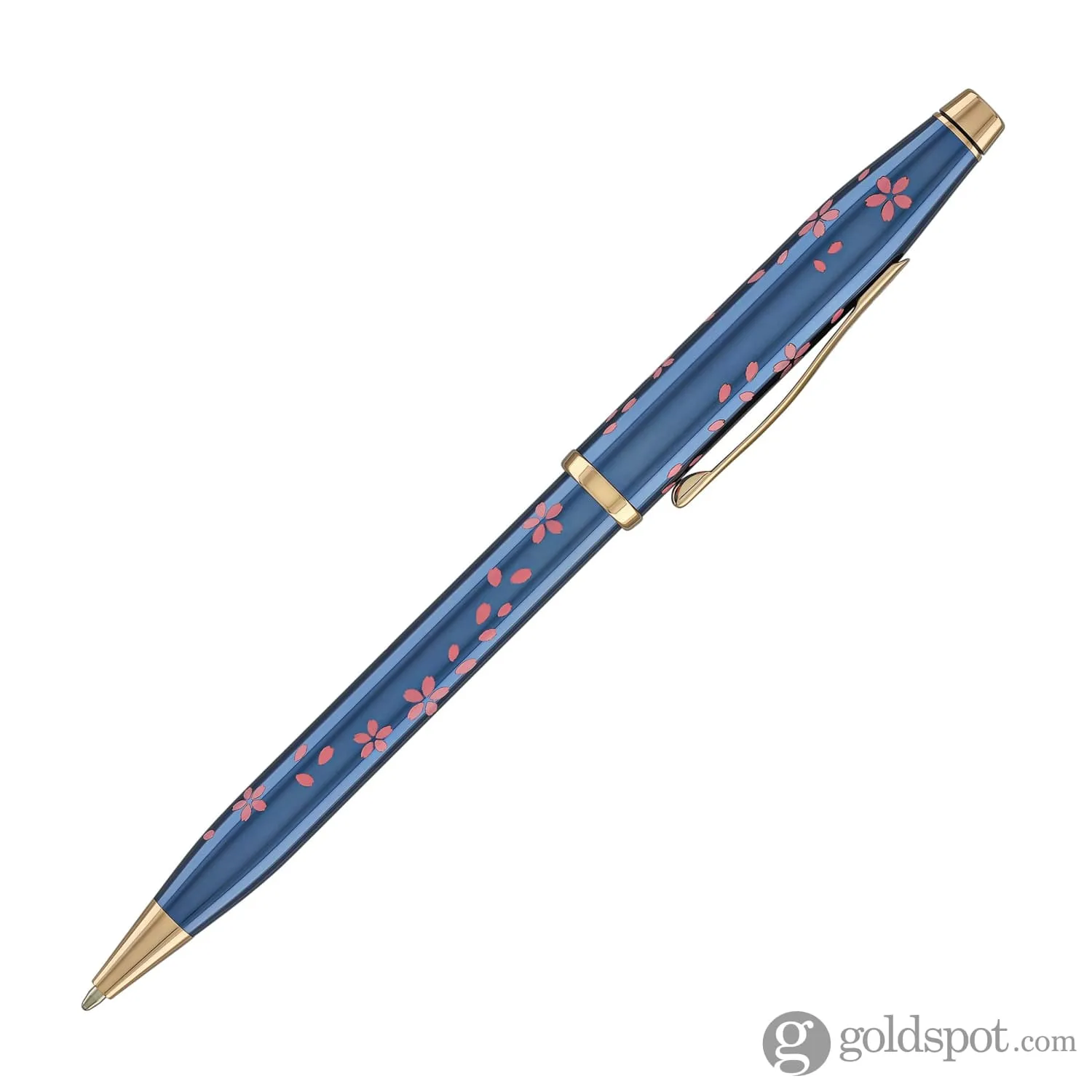Cross Century II Cherry Blossom Ballpoint Pen in Translucent Blue Lacquer with Polished Rose Gold PVD