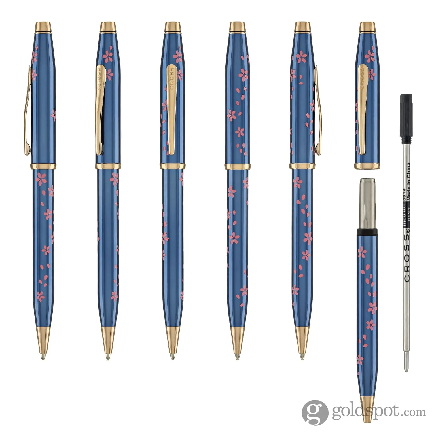 Cross Century II Cherry Blossom Ballpoint Pen in Translucent Blue Lacquer with Polished Rose Gold PVD